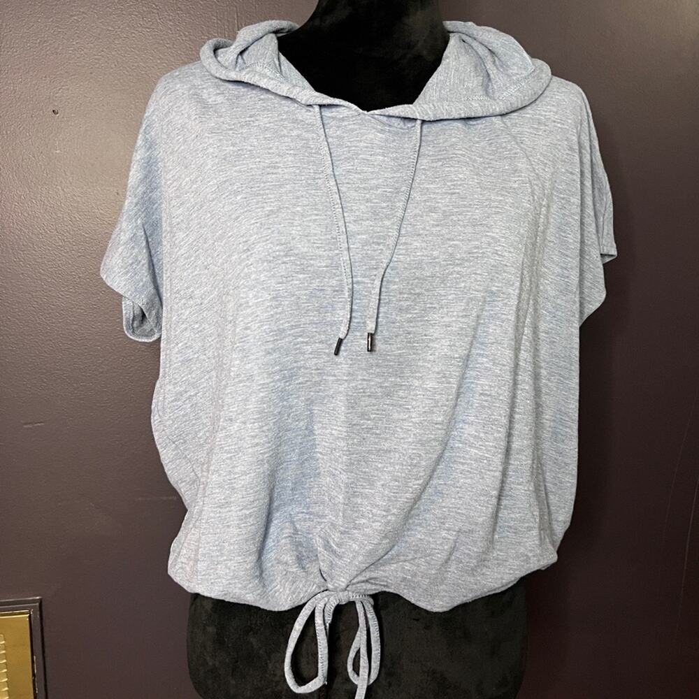 Cable & Gauge Heather Blue  Short Sleeve Tie Front Hoodie